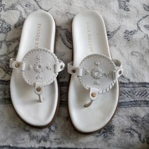 Jack Rogers White and Gold Thong Sandals